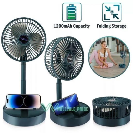 Складаний вентилятор аккумуляторний на ніжці Telescopic Folding Fan з USB зарядкою Green
