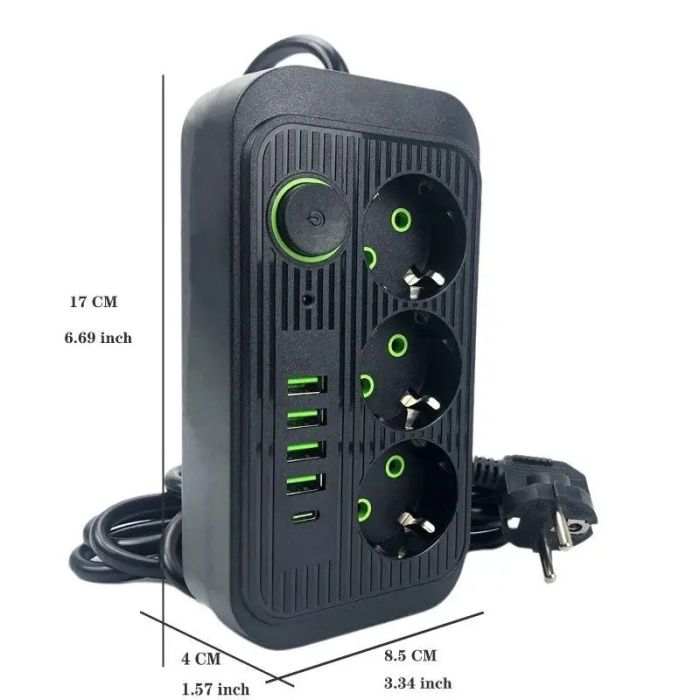 Сетевой фильтр-удлинитель 3 розетки 4USB и Type-C Port 3m Black