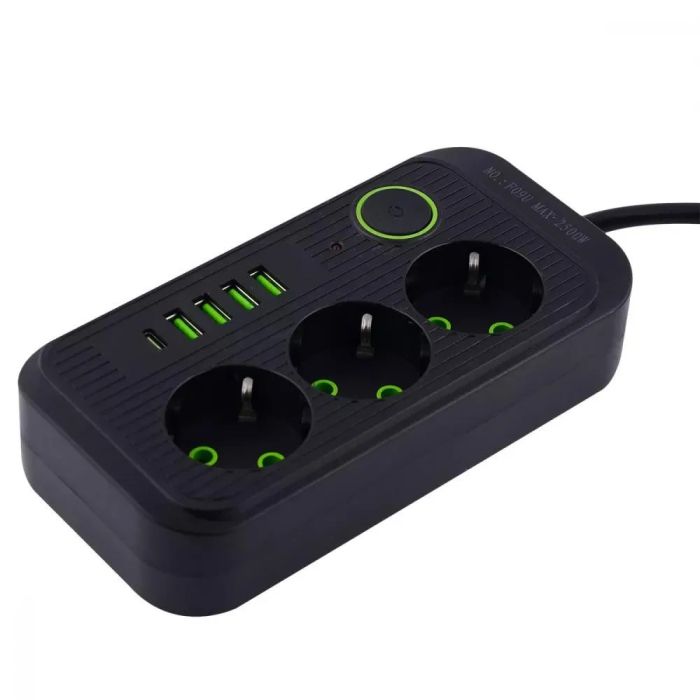 Сетевой фильтр-удлинитель 3 розетки 4USB и Type-C Port 3m Black