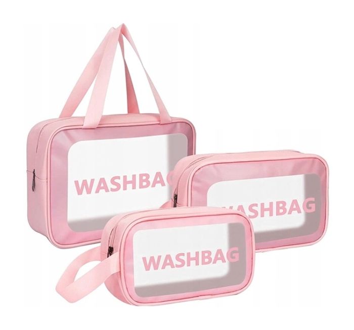 Набір прозорих сумок-косметичок Washbag Pink 30см 26см 20см