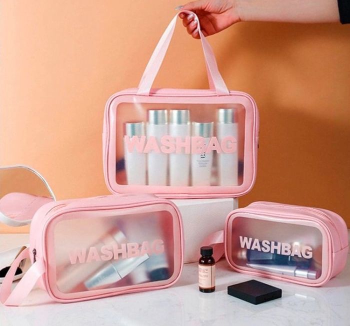 Набір прозорих сумок-косметичок Washbag Pink 30см 26см 20см