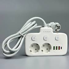 Універсальний мережевий подовжувач Power Socket 2 розетки + 3USB + Type-C, 2500W