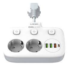 Універсальний мережевий подовжувач Power Socket 2 розетки + 3USB + Type-C, 2500W