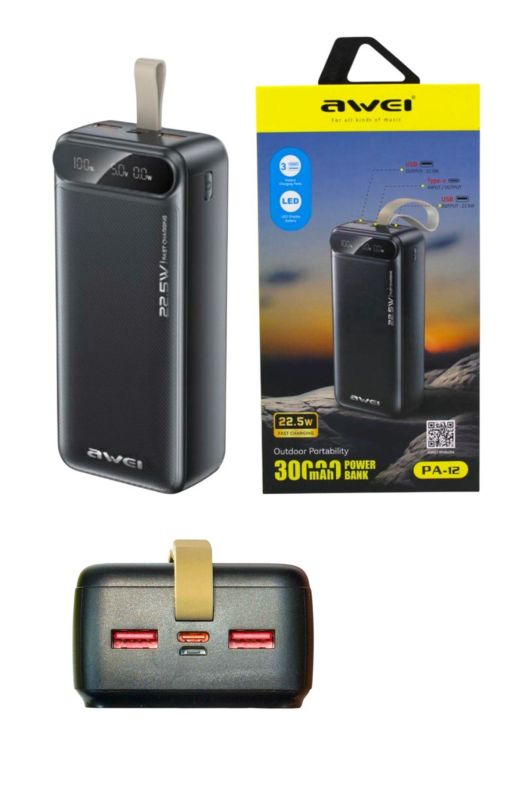 Портативна батарея 30000mAh Power Bank 22.5W AWEI type-c швидка зарядка