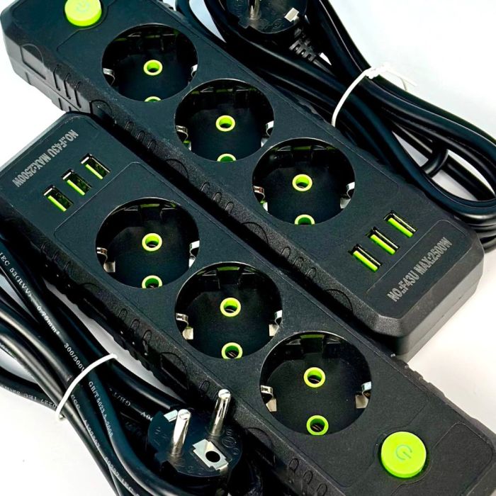 Мережевий фільтр-подовжувач 3 розетки 3USB 2500W 4 метри