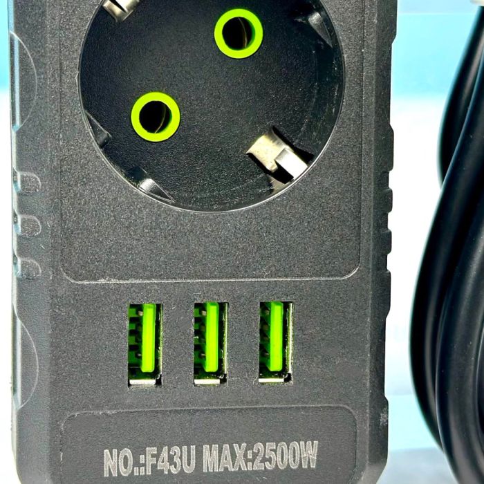 Мережевий фільтр-подовжувач 3 розетки 3USB 2500W 4 метри