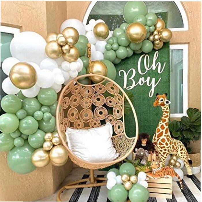 Набір повітряних куль 100шт для фотозони на день народження Happy Birthday Sage Green