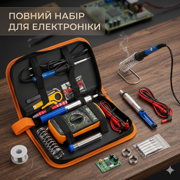 Набір для паяння 32 предметів — універсальний комплект для ремонту електроніки та побутової техніки.
