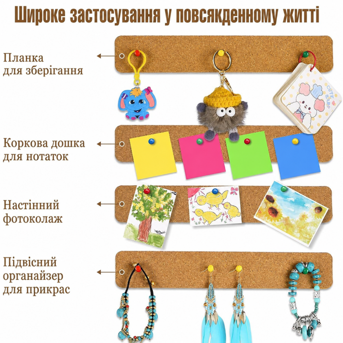 Настінні самоклеючі планки для нотаток та декору, набір 5 шт.