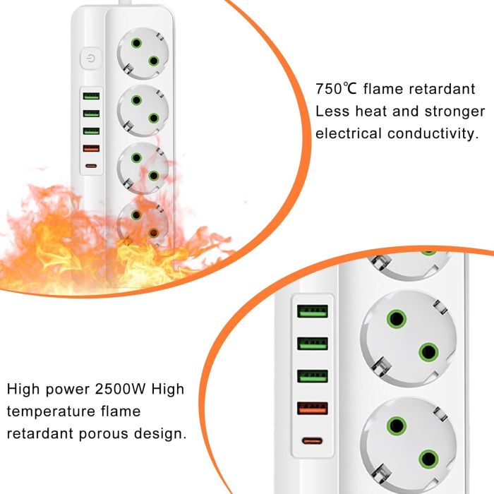 Мережевий фільтр-подовжувач 4 розетки 4USB Type-C Port 3m Glanse