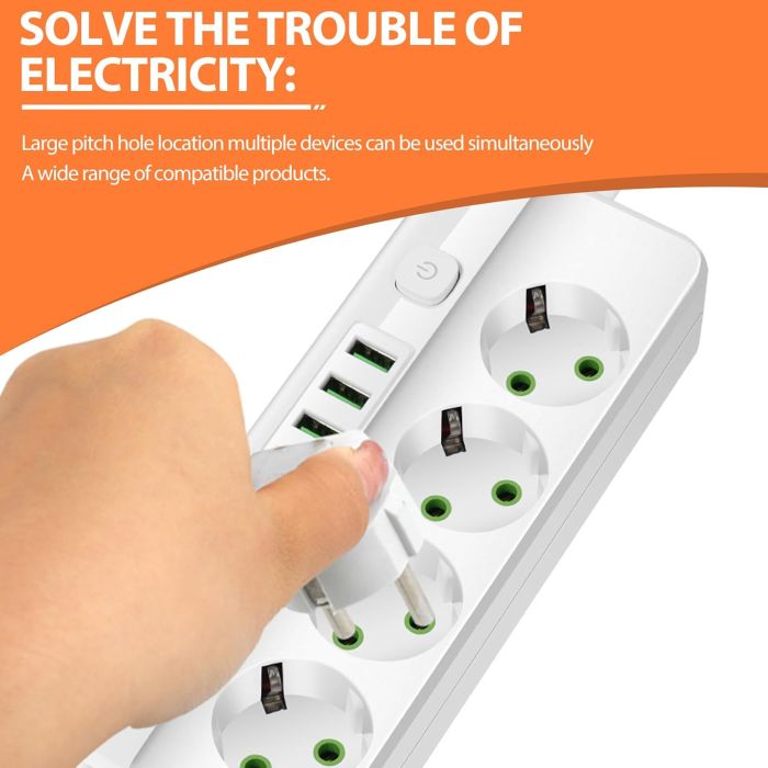 Мережевий фільтр-подовжувач 4 розетки 4USB Type-C Port 3m Glanse