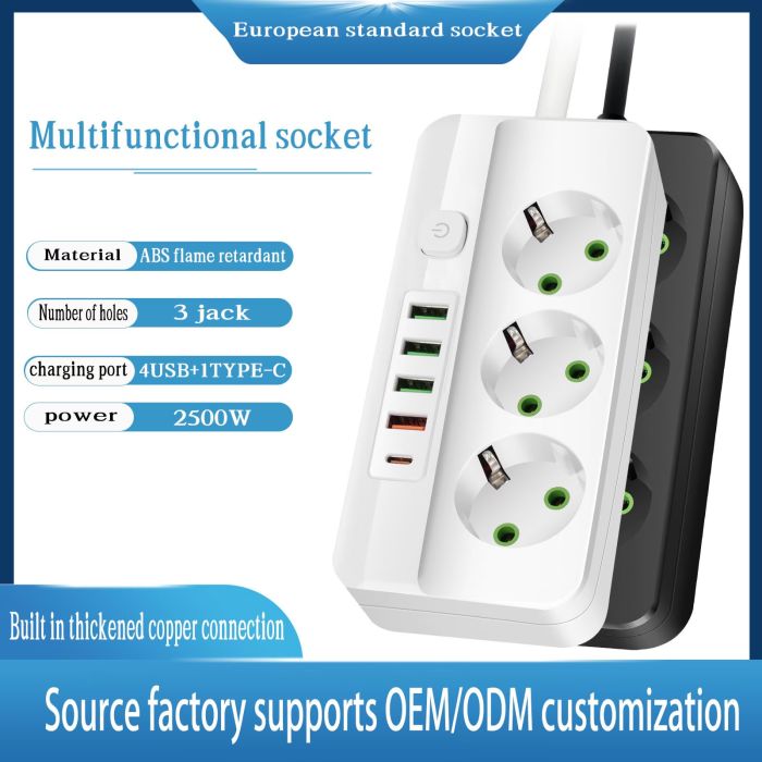 Мережевий фільтр-подовжувач 3 розетки 4USB Type-C Port 5m Glanse