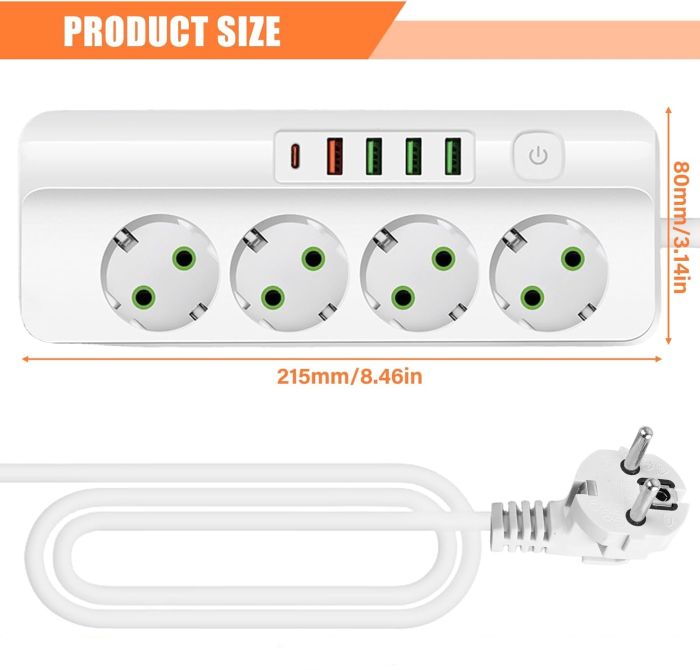 Мережевий фільтр-подовжувач 4 розетки 4USB Type-C Port 5m Glanse