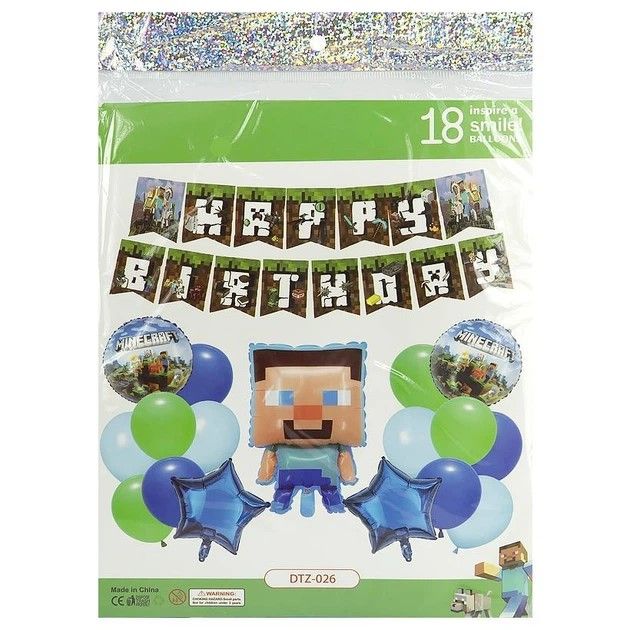 Набор воздушных шаров 18 шт для оформления Дня рождения в стиле Minecraft