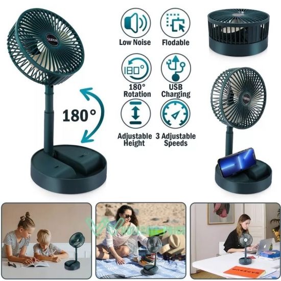 Складаний вентилятор аккумуляторний на ніжці Telescopic Folding Fan з USB зарядкою Green