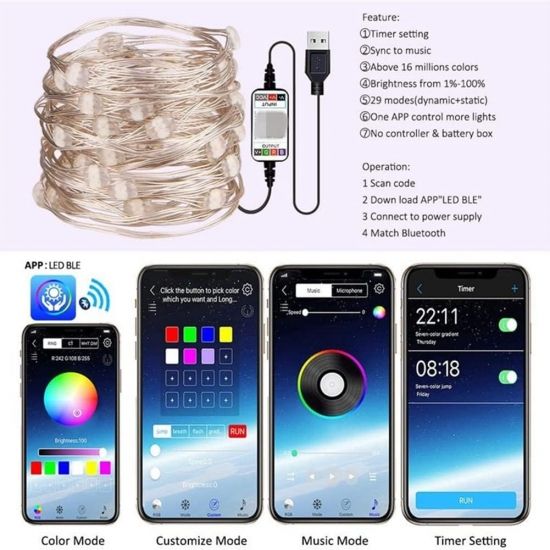 Світлодіодна гірлянда з Bluetooth та пультом RGB 10м