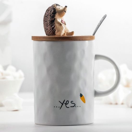 Кухоль Yes з їжачком на деревяній кришці з ложкою 375 мл