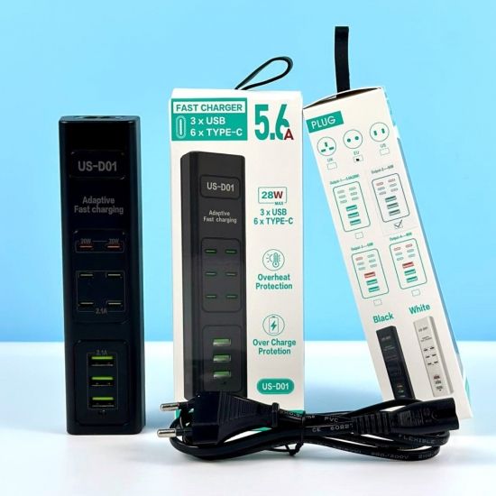 Хаб мережевий подовжувач 6 USB TYPE-C розеток та 3USB 85W Fast Charger 5.6A