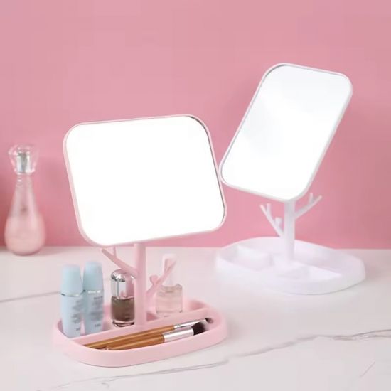 Дзеркало з підставкою під прикраси дерево та обертанням 360 Pink