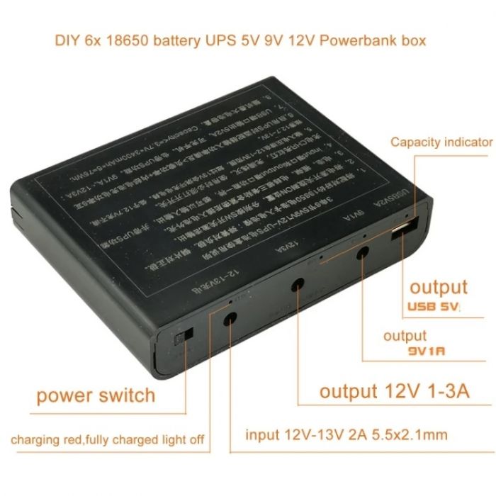 Бесперебойник ups для роутера и видеонаблюдения 9в 12в USB 5В 12000mah сменные аккумуляторы