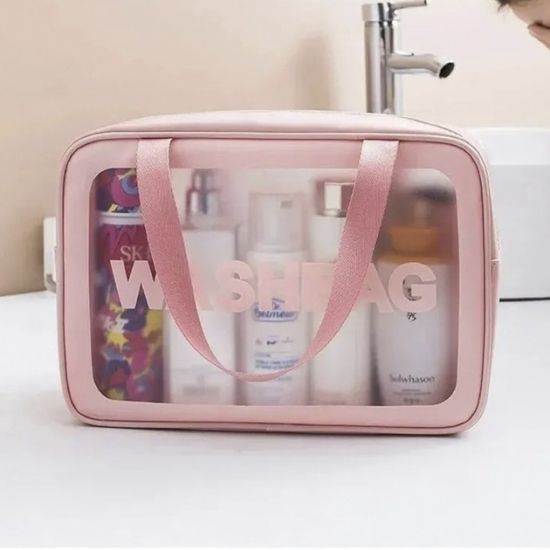 Прозора сумка-косметичка Washbag Big Pink 30см