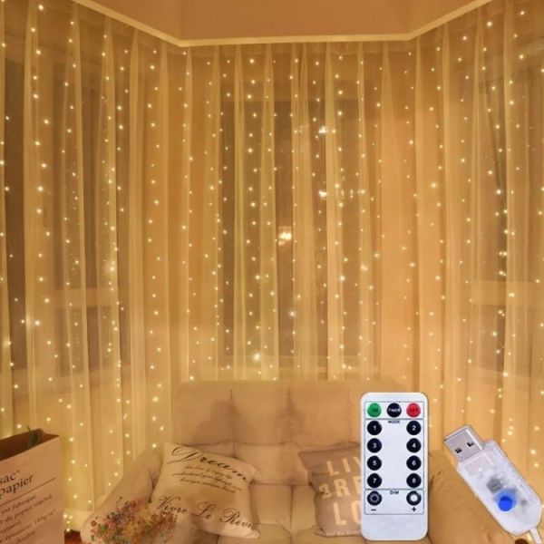 Гірлянда світлодіодна роса водоспад 300 LED, 3х3 м (Золото) з USB