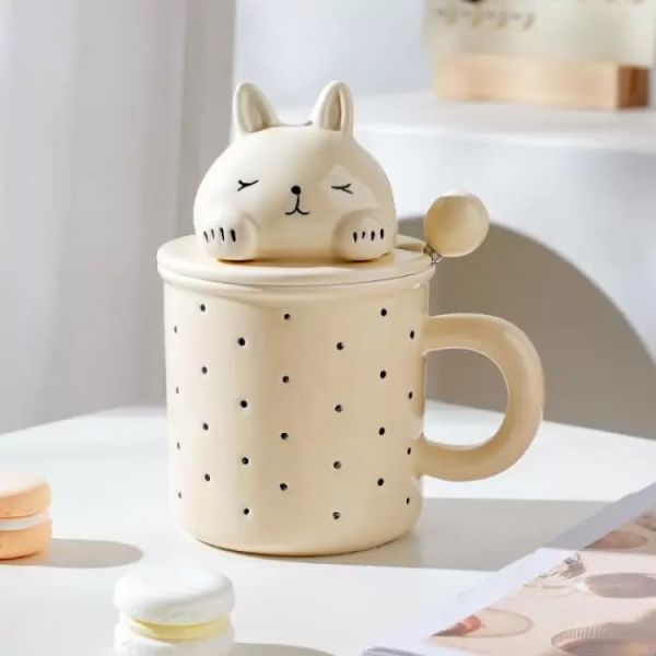 Кружка керамічна з кришкою та ложкою Bunny 400 мл 
