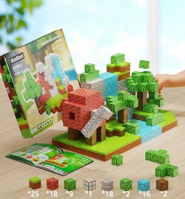 Магнітний конструктор Minecraft Будиночок з водоспадом в лісі на 91 кубиків