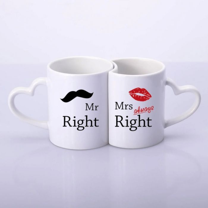 Парні чашки для закоханих в формі серця mr&mrs always right