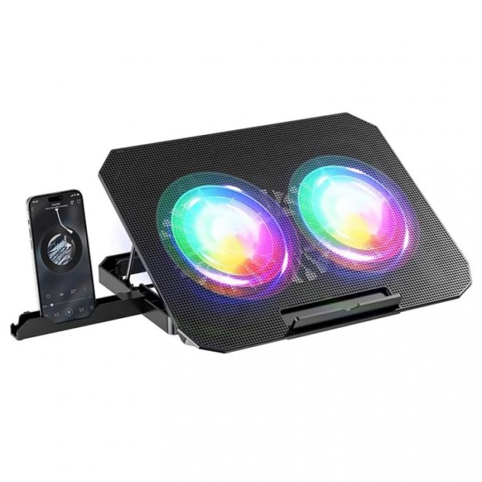Підставка для ноутбука з охолодженням та утримувачем для телефону RGB light
