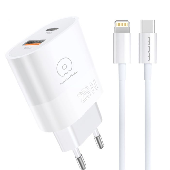 Зарядний пристрій WUW USB-C блок живлення 25W з кабелем Lightning Type-C