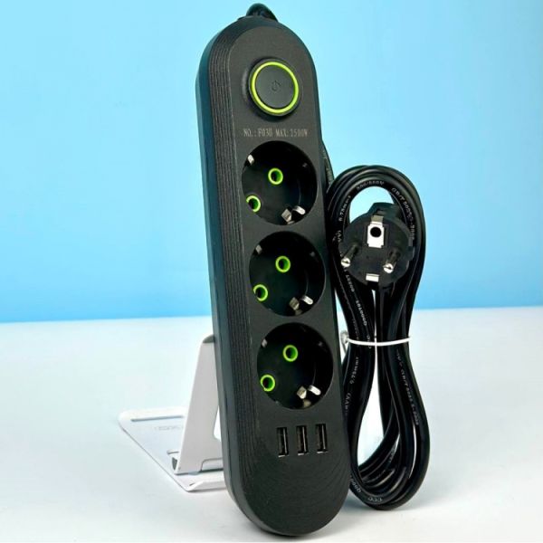 Мережевий фільтр-подовжувач 3 розетки 3USB 3m