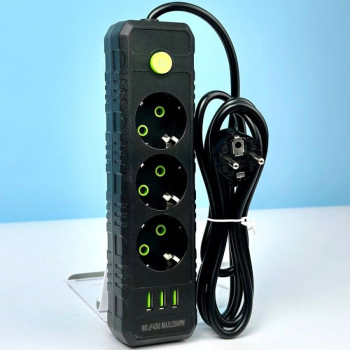 Мережевий фільтр-подовжувач 3 розетки 3USB 2500W 4 метри