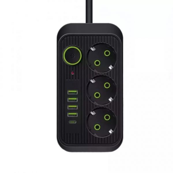 Мережевий фільтр-подовжувач 3 розетки 4USB та Type-C Port 6m Black