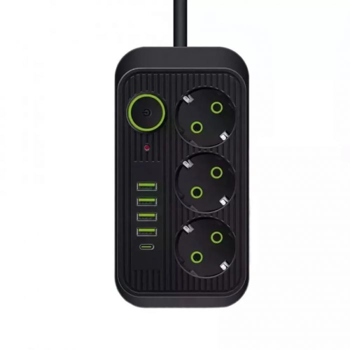 Мережевий фільтр-подовжувач 3 розетки 4USB та Type-C Port 6m Black