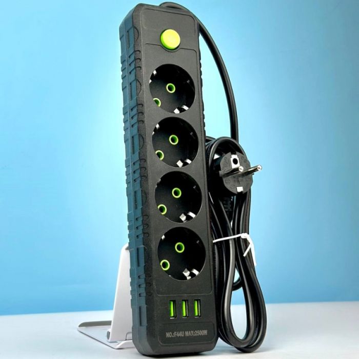 Мережевий фільтр-подовжувач 4 розеток 3USB 2500W 4 метри UA