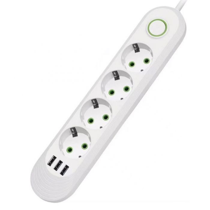 Мережевий фільтр-подовжувач 4 розеток 3USB 2500W White