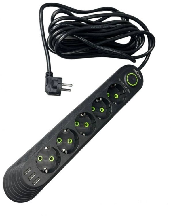 Мережевий фільтр-подовжувач 5 розеток 3USB 2500W