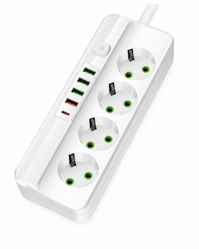 Мережевий фільтр-подовжувач 4 розетки 4USB Type-C Port 5m Glanse
