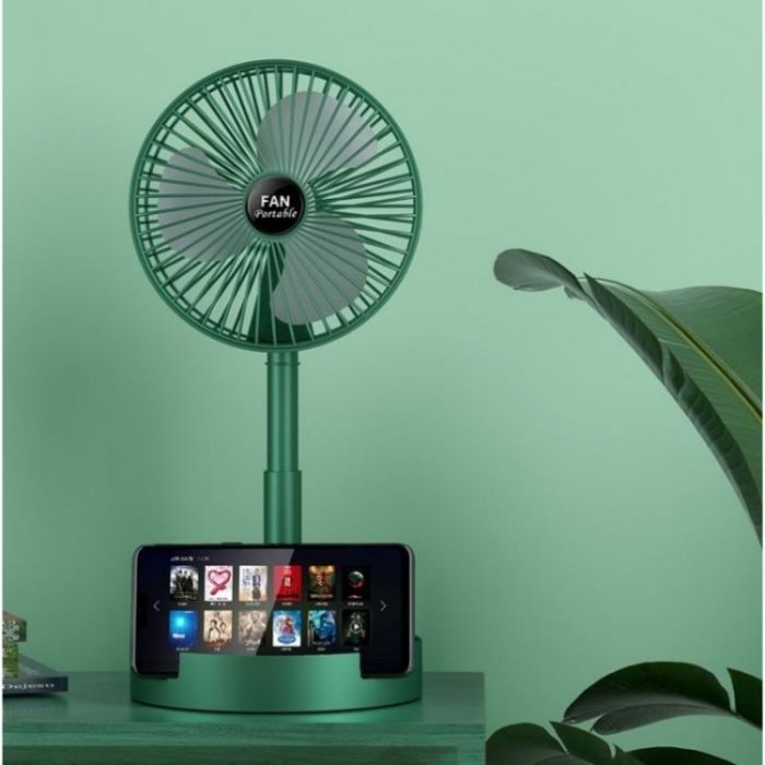 Складаний вентилятор аккумуляторний на ніжці Telescopic Folding Fan з USB зарядкою Green
