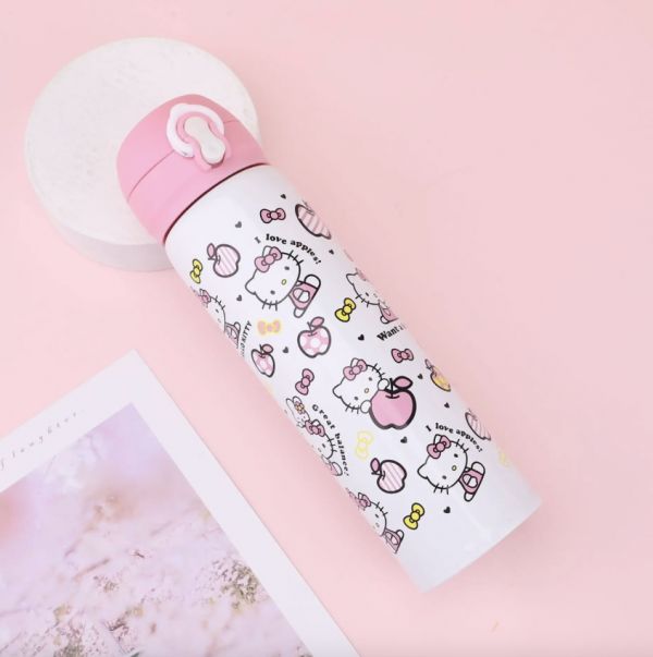 Термос з клапаном та поїльником Hello Kitty 500 мл біло-рожевий
