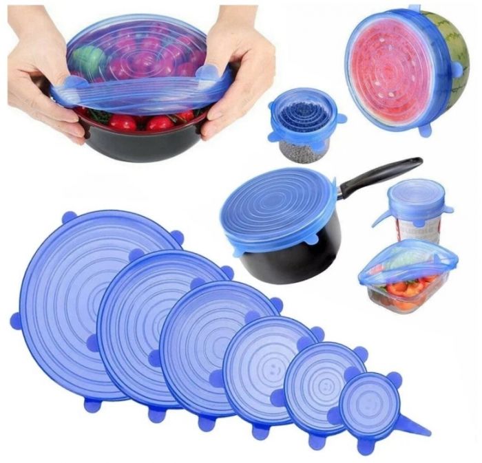 Набір силіконових кришок Kitchenio Super Stretch Silicone Синіх 6 шт