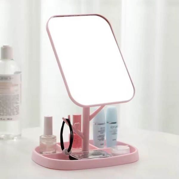 Дзеркало з підставкою під прикраси дерево та обертанням 360 Pink